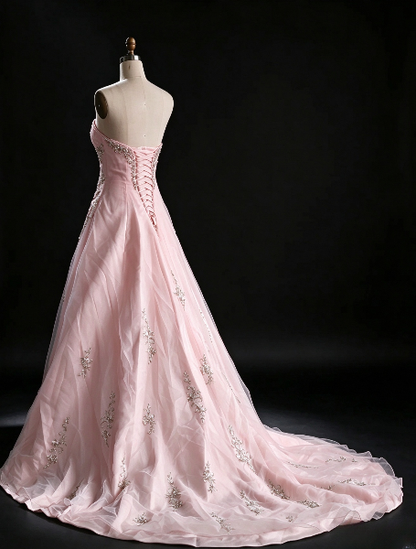 Chic Strapless A-Line Tulle Long Evening Dress Pink Prom Dress DP08014