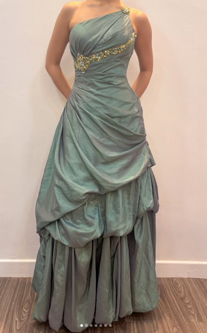 Elegant Sheath Satin Long Evening Dress Green Prom Dress DP08024