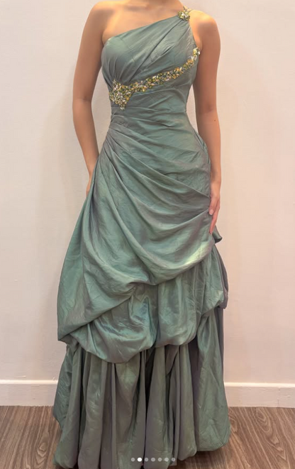 Elegant Sheath Satin Long Evening Dress Green Prom Dress DP08024