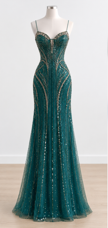 Elegant Sheath Beaded Chiffon Long Evening Dress Teal Prom Dress DP08025