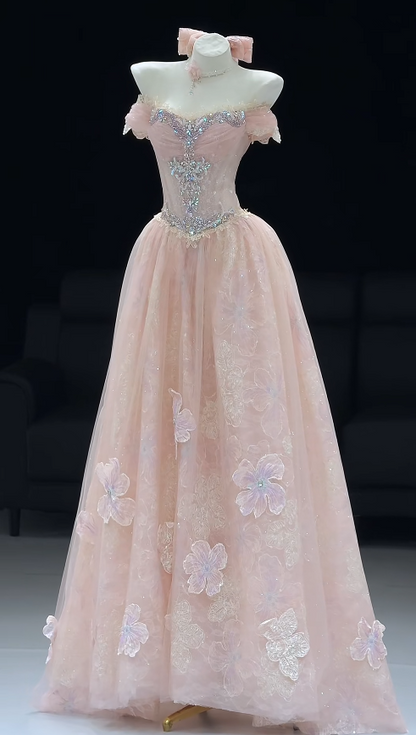 Cute A-Line Tulle Long Evening Dress Pink Prom Dress DP08026