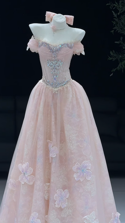 Cute A-Line Tulle Long Evening Dress Pink Prom Dress DP08026