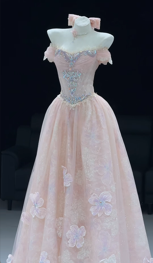 Cute A-Line Tulle Long Evening Dress Pink Prom Dress DP08026