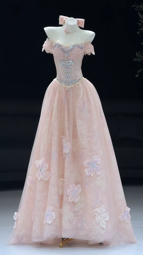 Cute A-Line Tulle Long Evening Dress Pink Prom Dress DP08026