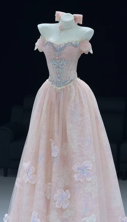 Cute A-Line Tulle Long Evening Dress Pink Prom Dress DP08026