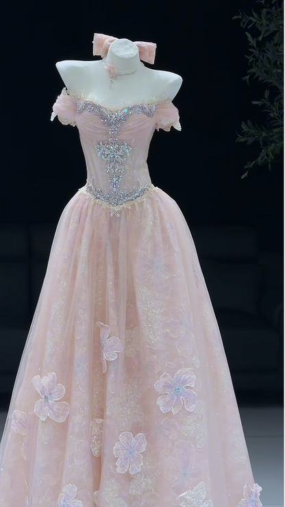 Cute A-Line Tulle Long Evening Dress Pink Prom Dress DP08026