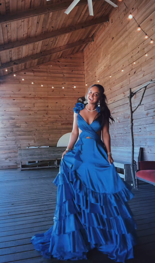 Schönes langes Abendkleid aus Satin in A-Linie, marineblaues Ballkleid DP08031