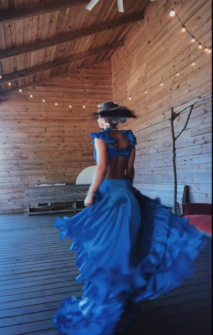 Schönes langes Abendkleid aus Satin in A-Linie, marineblaues Ballkleid DP08031