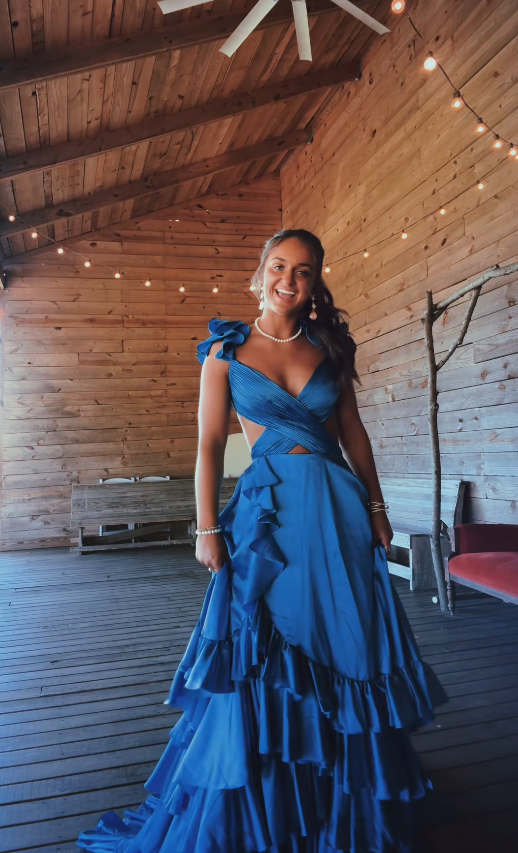 Schönes langes Abendkleid aus Satin in A-Linie, marineblaues Ballkleid DP08031