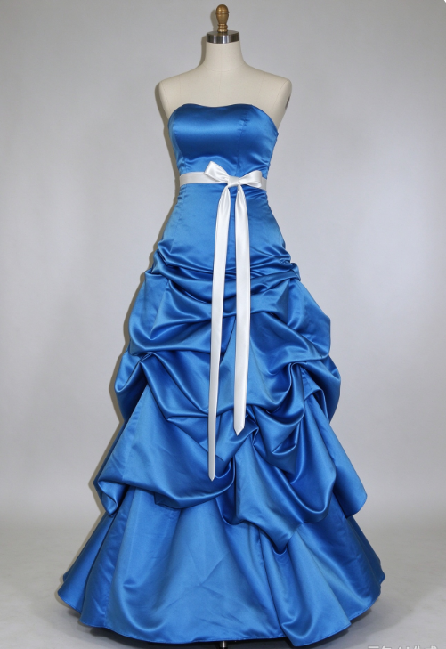 Pretty A-Line Satin Long Evening Dress Blue Prom Dress DP08033