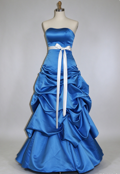 Pretty A-Line Satin Long Evening Dress Blue Prom Dress DP08033