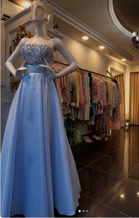 Pretty A-Line Satin Long Evening Dress Blue Prom Dress DP08035