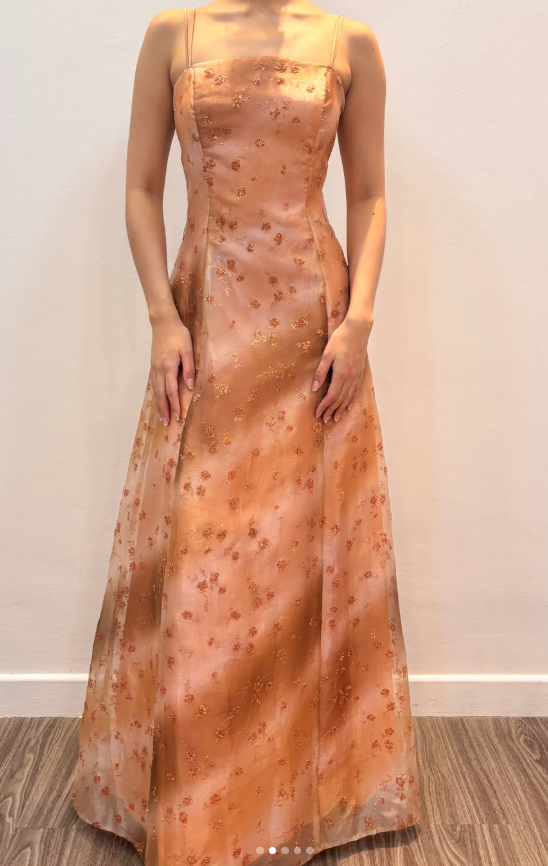 Schönes langes Abendkleid aus Satin in A-Linie, orangefarbenes Ballkleid DP08036