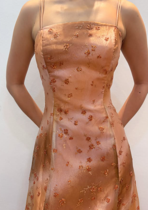 Schönes langes Abendkleid aus Satin in A-Linie, orangefarbenes Ballkleid DP08036