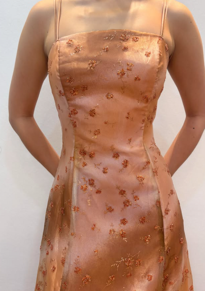Schönes langes Abendkleid aus Satin in A-Linie, orangefarbenes Ballkleid DP08036