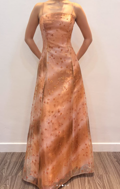 Schönes langes Abendkleid aus Satin in A-Linie, orangefarbenes Ballkleid DP08036