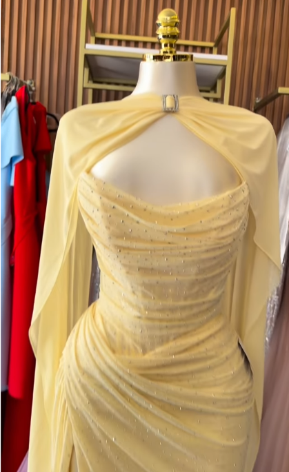 Pretty Sheath Chiffon Long Evening Dress Yellow Prom Dress DP08037