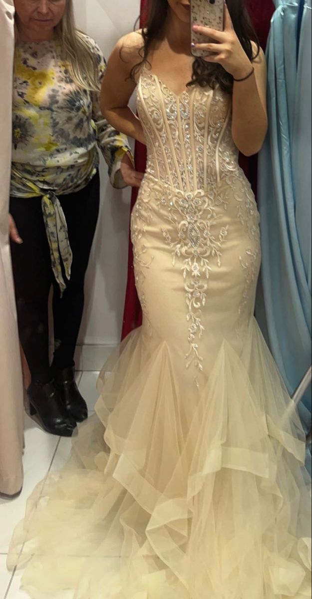 Pretty Mermaid Tulle Long Evening Dress Yellow Prom Dress DP08038