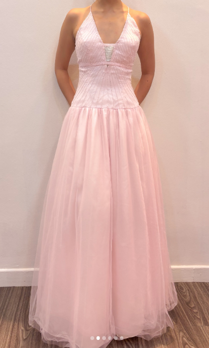 Niedliches langes Abendkleid aus Tüll in A-Linie, rosa Ballkleid DP08043