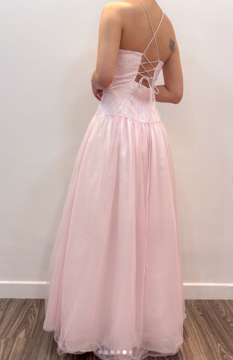 Niedliches langes Abendkleid aus Tüll in A-Linie, rosa Ballkleid DP08043