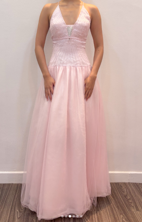 Niedliches langes Abendkleid aus Tüll in A-Linie, rosa Ballkleid DP08043
