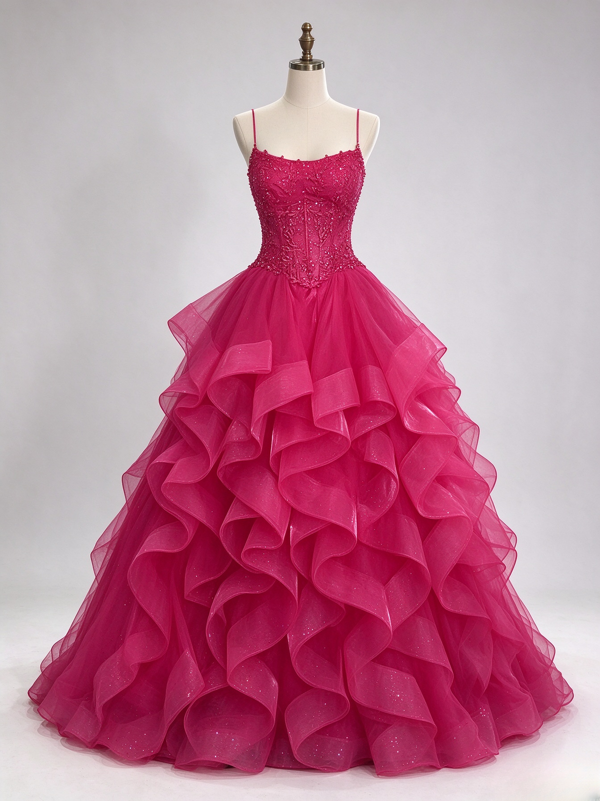 Cute A-Line Sweet 16 Dress Tulle Long Evening Dress Hot Pink Prom Dress DP08046