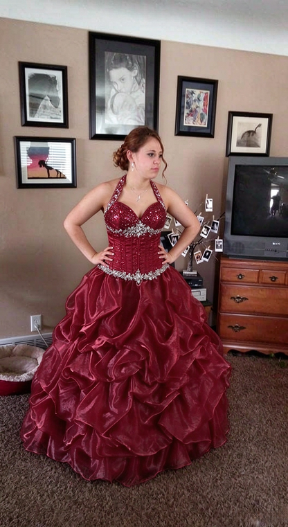 Magnifique robe de soirée longue en satin coupe trapèze, robe de bal bordeaux DP08051