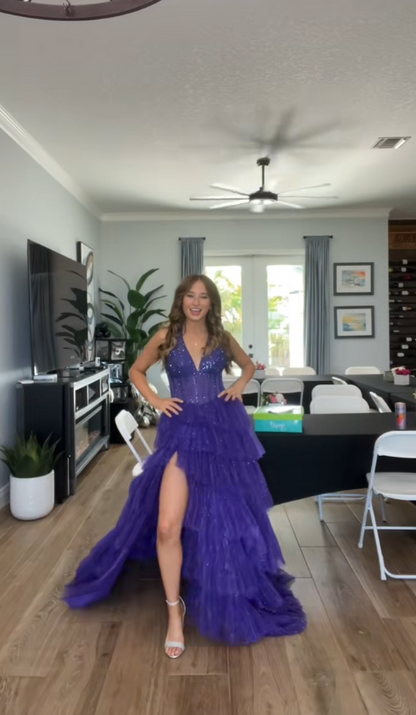 Gorgeous A-Line Tulle Long Evening Dress Purple Prom Dress DP08053