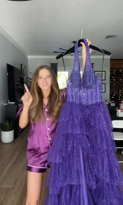 Gorgeous A-Line Tulle Long Evening Dress Purple Prom Dress DP08053