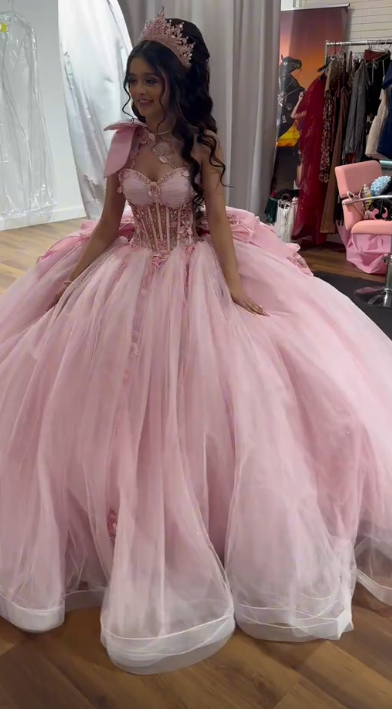 Gorgeous A-Line Sweet 16 Dress Tulle Long Evening Dress Pink Prom Dress DP08055