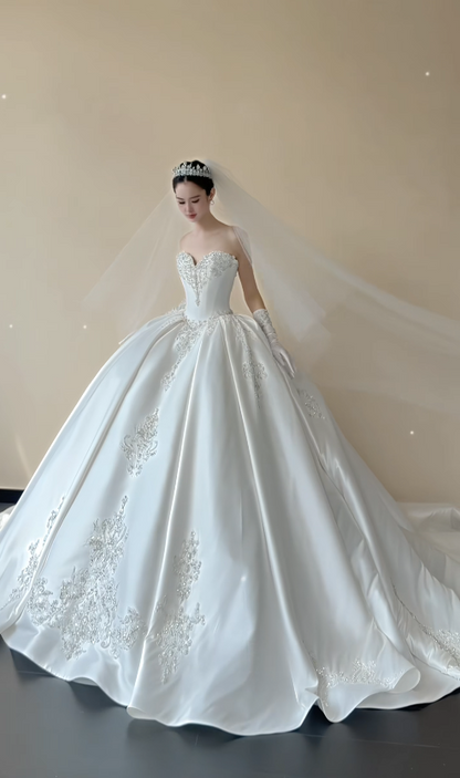 Simple Sweetheart Bridal Gown A-Line Satin Wedding Dress White Bridal Dress DP08058