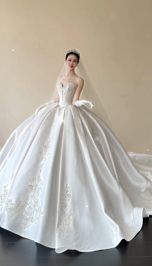 Simple Sweetheart Bridal Gown A-Line Satin Wedding Dress White Bridal Dress DP08058