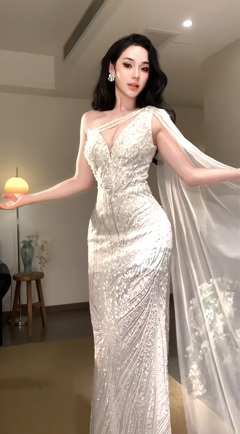 Glam White Prom Dress Sheah Chiffon Beaded Long Evening Dress DP08059