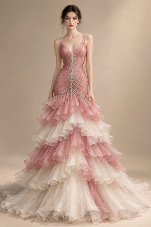 Glam Pink Prom Dress Sheah Chiffon Long Evening Dress DP08060