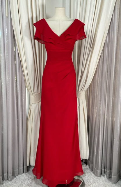 Pretty Sheath Chiffon Long Evening Dress Red Prom Dress DP08067