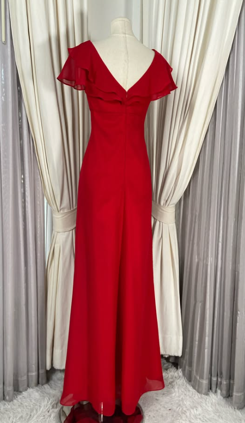 Pretty Sheath Chiffon Long Evening Dress Red Prom Dress DP08067