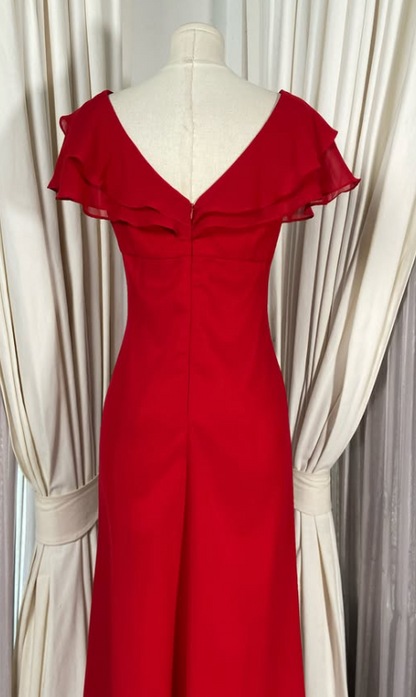 Pretty Sheath Chiffon Long Evening Dress Red Prom Dress DP08067