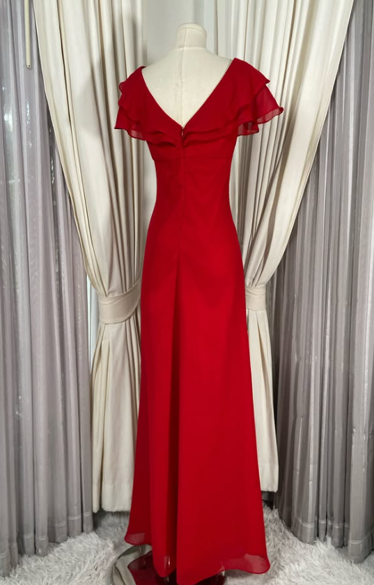 Pretty Sheath Chiffon Long Evening Dress Red Prom Dress DP08067