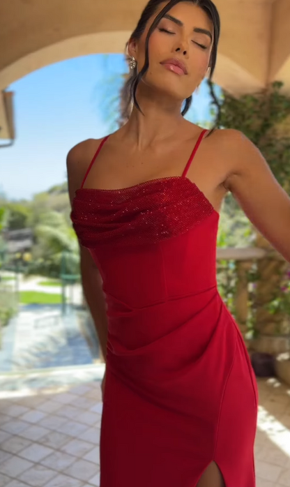 Pretty Sheath Chiffon Long Evening Dress Red Prom Dress DP08068