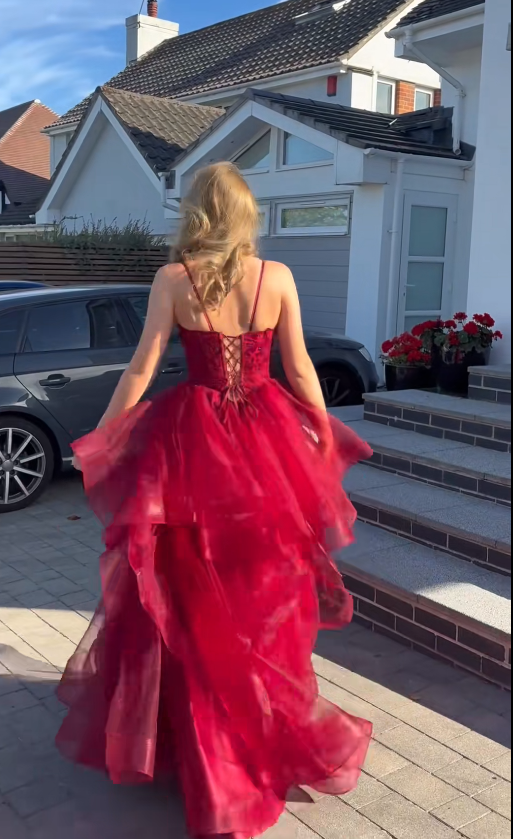 Pretty A-line Tulle Long Evening Dress Red Prom Dress DP08070