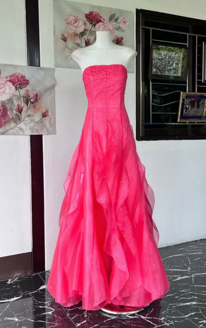 Pretty A-line Tulle Long Evening Dress Hot Pink Prom Dress DP08071
