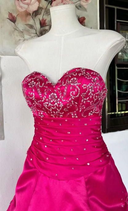 Pretty A-line Satin Long Evening Dress Hot Pink Prom Dress DP08072