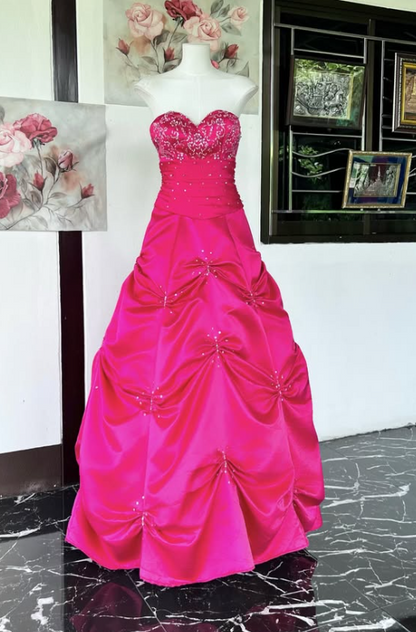 Pretty A-line Satin Long Evening Dress Hot Pink Prom Dress DP08072