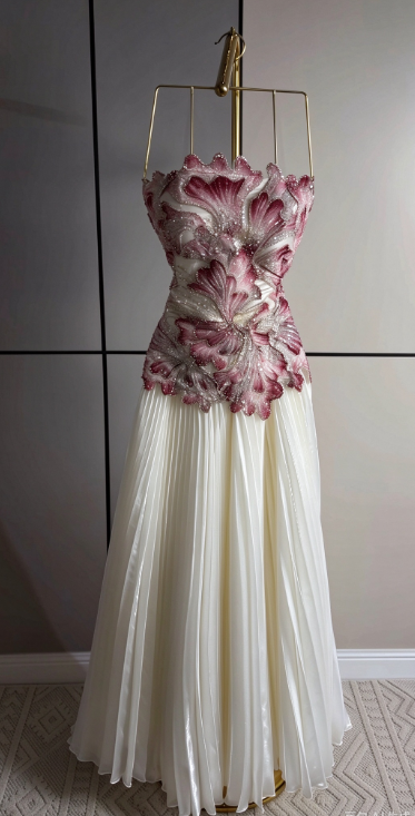 Pretty Sheath Beaded Tulle Long Evening Dress Pink Prom Dress DP08074
