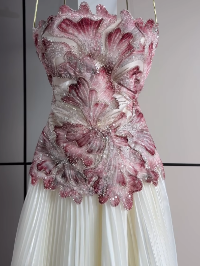 Pretty Sheath Beaded Tulle Long Evening Dress Pink Prom Dress DP08074