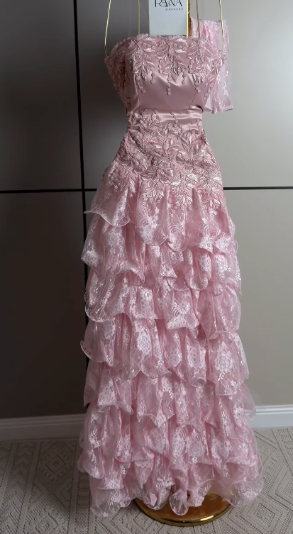 Pretty Sheath Lace Long Evening Dress Pink Prom Dress DP08075