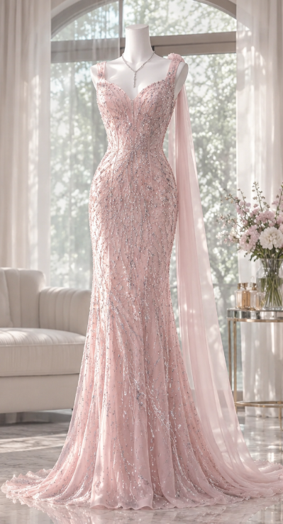 Gorgeous Sheath Chiffon Beaded Long Evening Dress Pink Prom Dress DP08081
