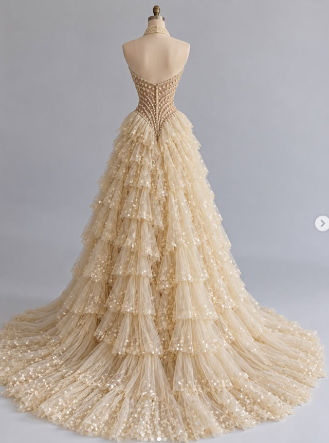 Gorgeous A-Line Tulle Sequins Long Evening Dress Yellow Prom Dress DP08084