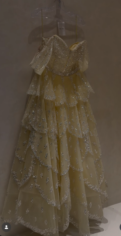 Gorgeous A-Line Tulle Beaded Long Evening Dress Yellow Prom Dress DP08087