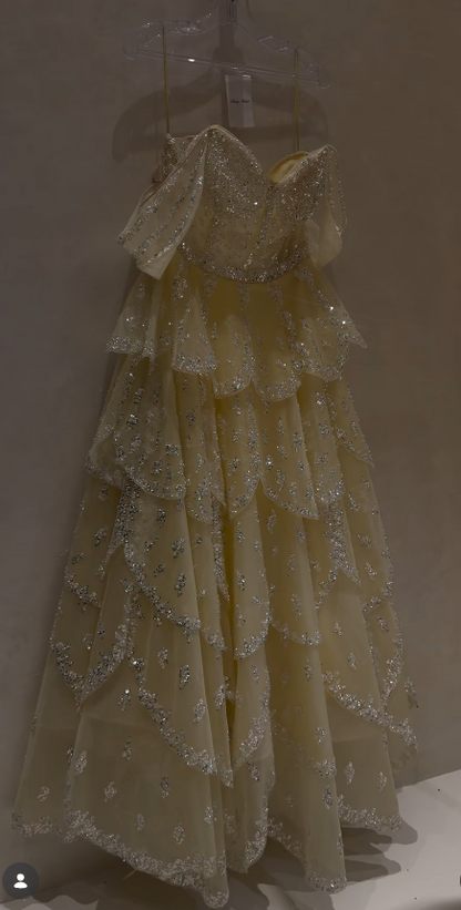 Gorgeous A-Line Tulle Beaded Long Evening Dress Yellow Prom Dress DP08087